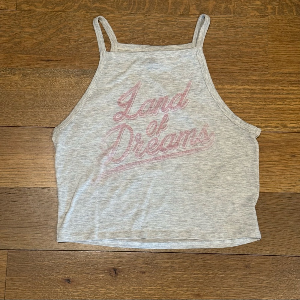 Divided Gray Tank Top with Land of Dreams Graphic